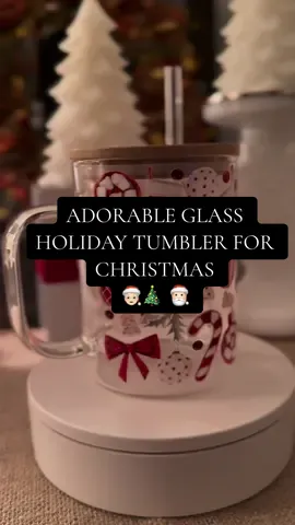 The cutest glass holiday tumbler with bamboo lid and straw! #holidaytumbler #christmasmug 
