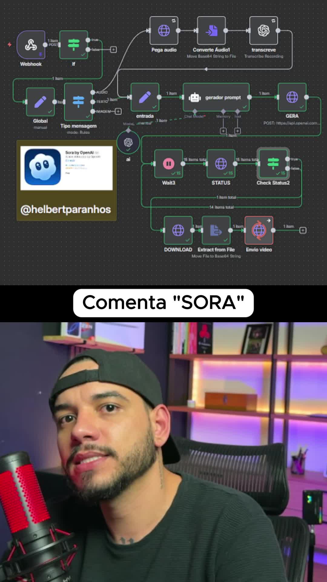 Automatizei a criação de vídeos com IA – e o resultado é insano Com o N8n + SORA 2 via API da OpenAI, criei um fluxo capaz de transformar textos, áudios ou imagens em vídeos automaticamente. Mostrei no vídeo um exemplo gerado com apenas uma descrição simples — e o resultado fala por si só. Ah, e pra quem quiser ir além: preparei uma aula 100% gratuita explicando como construir esse fluxo do zero. Você ainda recebe o template pronto pra importar direto no seu N8n. Comenta 