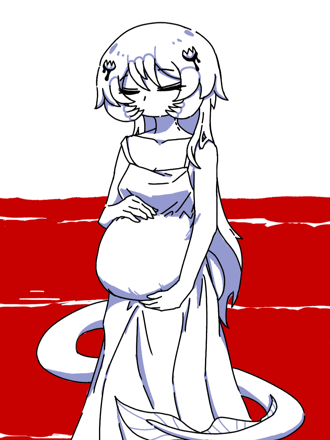 แลมปี้แต่ตัวขาวเลยวางบทหลวมๆให้เป็นคุณแม่ไปก่อน(?)#Lampy #แลมปี้ #oc #lamprey #tooth #red #pregnant