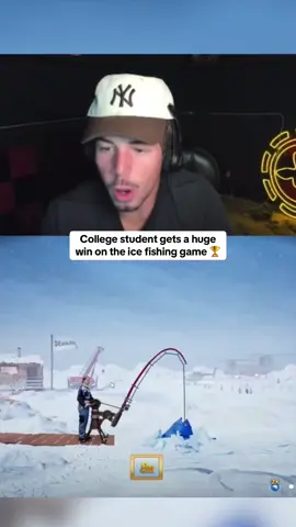College student gets a huge win on the ice fishing game 🏆 #kickstreaming 