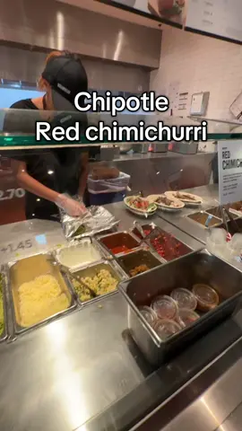 Chipotle new sauce. Its ok but it doesnt go with chipotle to me #chipotle #redchimichurri #foodtiktok 