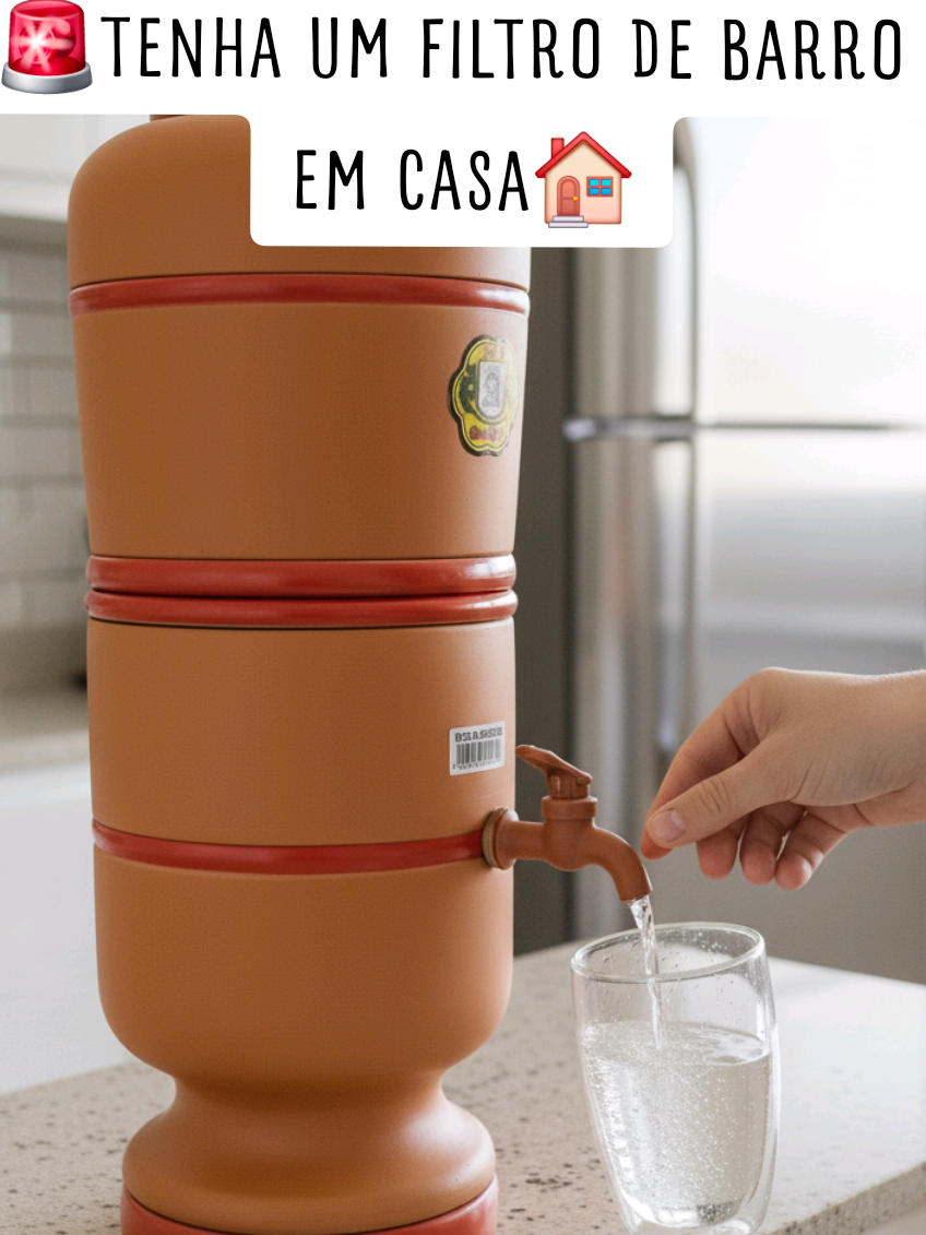 🏺 Filtro de Barro 16 Litros – Pureza e Sabor da Água Natural O filtro de barro de 16 litros é o clássico que nunca sai de moda! Composto por duas partes de cerâmica — reservatórios superior e inferior de 8 litros cada —, ele é perfeito para famílias maiores que valorizam uma água pura, fresca e natural todos os dias. 🌿 Estrutura e Componentes Reservatórios: Dois recipientes de cerâmica (barro) com capacidade de 8 L cada, totalizando 16 L. Velas filtrantes: Normalmente equipadas com duas velas de dupla ou tripla ação, que garantem uma filtragem completa. Bóias de segurança: Controlam o nível da água e evitam transbordamentos. Torneira: Permite retirar a água já filtrada com praticidade. Tampa protetora: Mantém a água protegida contra poeira e impurezas externas. 💧 Funcionamento e Benefícios Filtração natural e eficiente: A água passa lentamente pelas velas de cerâmica, retendo impurezas, sedimentos e odores. Água sempre fresquinha: O barro mantém a água em uma temperatura naturalmente agradável, sem necessidade de refrigeração. Purificação completa: Velas com carvão ativado eliminam cloro, gosto e cheiro, proporcionando um sabor puro e agradável. Saúde e sustentabilidade: Um método natural, sem uso de energia elétrica e com ótimo custo-benefício. ✅ Como escolher o seu filtro Certificação do Inmetro: Garante a qualidade e segurança da filtragem. filtro de barro, filtro de cerâmica, filtro 16 litros, purificador natural, água filtrada, vela tripla ação, filtro São Pedro, filtro Oasis, filtro Salute, água fresca Hashtags: #FiltroDeBarro #ÁguaPura #purificador  #VidaSaudável #filtrodeagua 