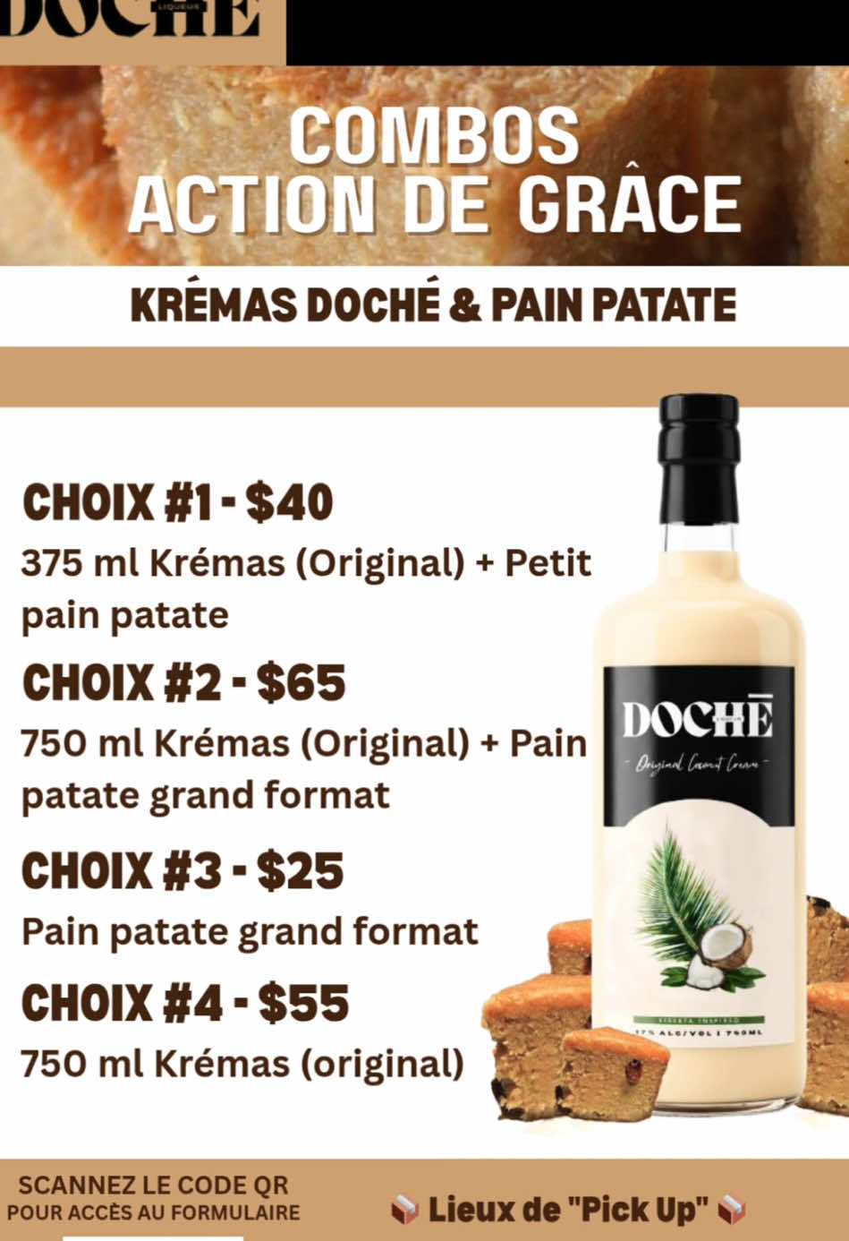 🍂 Célébrez l’Action de Grâce avec Doché ! 🥥🍰 Offrez-vous le parfait duo gourmand : Krémas Do@🇭🇹 Centre Toussaint ché & Pain Patate maison 🤎 Nos combos sont préparés avec amour, pour ajouter une touche de chaleur et de tradition à votre table. ✨ Nos offres spéciales : 1 – 375ml Krémas + Petit Pain Patate → 40$ 2 – 750ml Krémas + Pain Patate Grand Format → 65$ 3 – Pain Patate Grand Format → 25$ 4 – 750ml Krémas → 55$ 📅 Dates de “Pick Up” : 📍 Gatineau – 10 octobre (Stationnement en face du Marshalls, Les Promenades) 📍 Montréal – 11 octobre (Centre Toussaint, rue Fleury Est) 🚨 Quantités limitées – Précommandez dès maintenant ! Scannez le code QR sur le visuel pour réserver votre combo avant qu’il ne soit trop tard 😋 #Doché #Gatineau #Montreal #actiondegrace #saveurscreoles