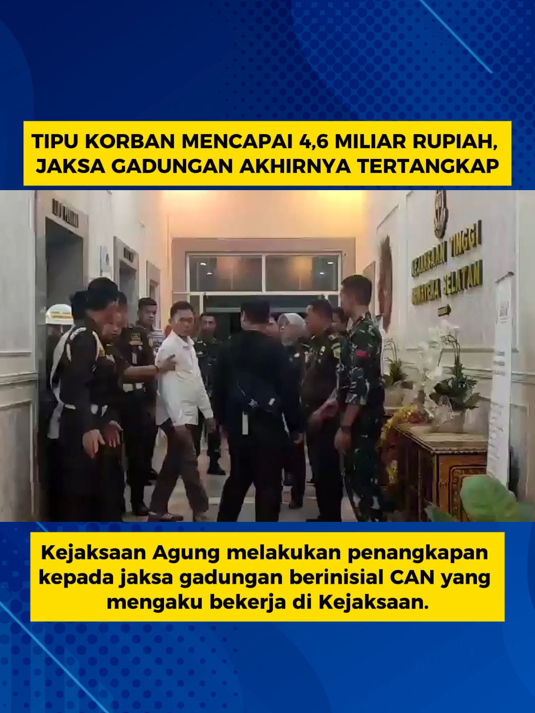 Kejaksaan Agung resmi menangkap pria berinisial CAN, si “jaksa gadungan”. Pelaku ngaku kerja di Kejaksaan dan menipu banyak orang — mulai dari orangtua, istri, pacar, selingkuhan, sampai dosen UI  #BeritaHariIni #InfoCepat #JaksaGadungan #kejaksaanagung #bitv #newsbitv #beritahariinibitv #bitvonline