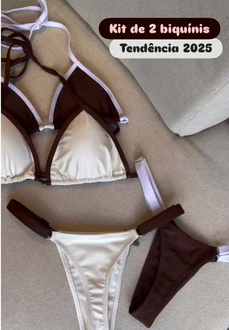Biquíni duplo cortininha. kit com 2 biquínis verão 2025 . Marquinha de fita . Biquini marrom, off white . Praia 2025 #biquini #biquinidefita #biquininotiktok #praia #verao2025 