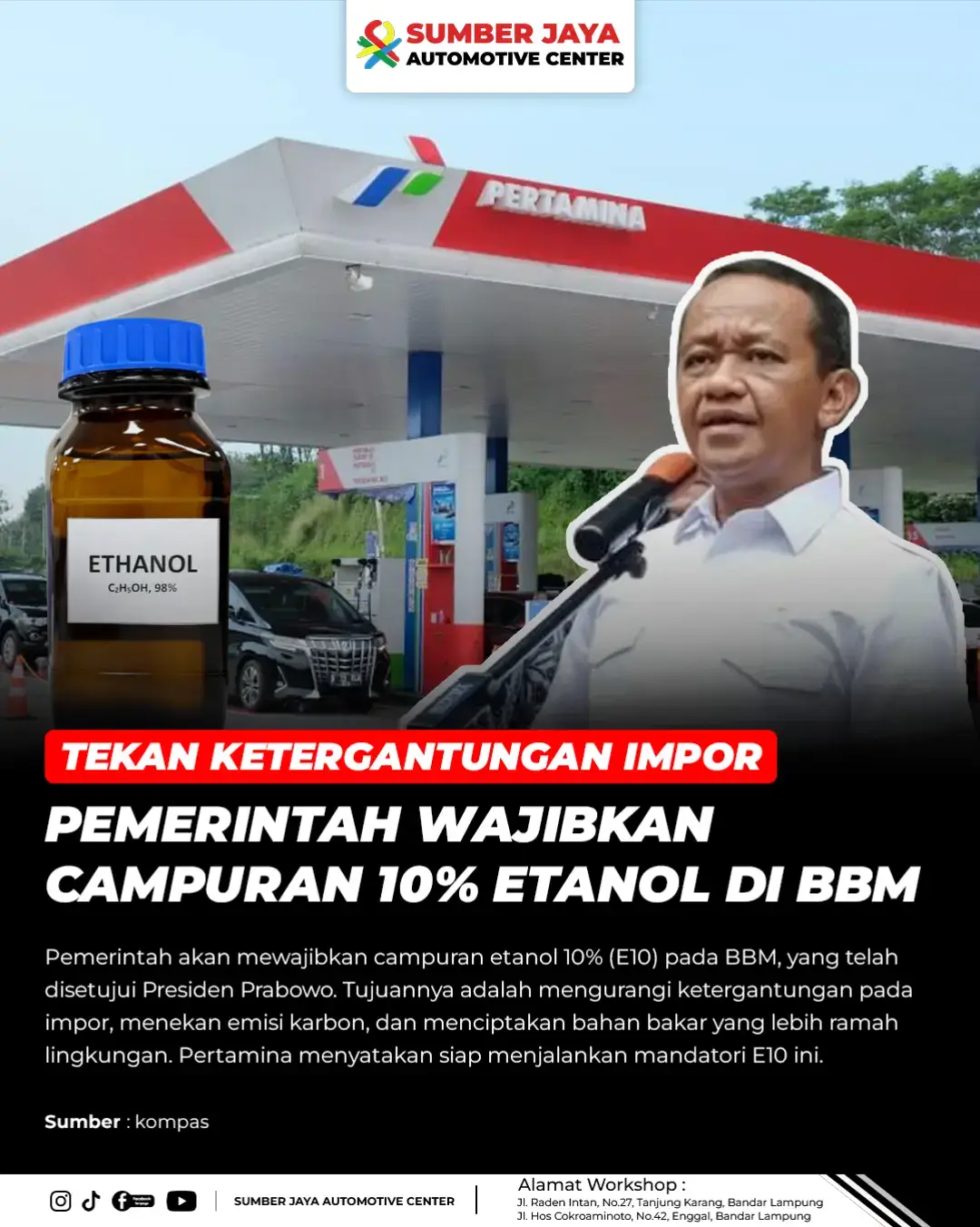 Kabar terbaru dari sektor energi! Pemerintah telah menyetujui mandatori penggunaan BBM campuran Etanol 10% (E10). Menteri ESDM Bahlil Lahadalia menyebutkan bahwa langkah ini merupakan upaya strategis untuk: ✅Mengurangi ketergantungan impor BBM. ✅Menekan emisi karbon. ✅Menciptakan bahan bakar yang lebih bersih. Pertamina telah menyatakan kesiapannya untuk menjalankan kebijakan E10 ini. Ini sejalan dengan produk yang sudah ada, yaitu Pertamax Green 95 (E5). Menurutmu, bagaimana dampak kebijakan E10 ini terhadap harga dan performa kendaraan kita? Tulis pendapatmu di kolom komentar! 👇 source : kompas