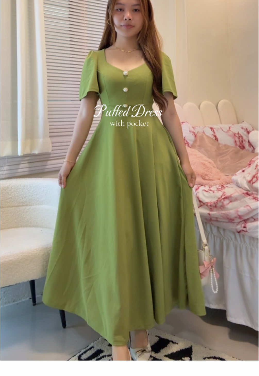 avocado green xs-s (5flat 31bust 25wl 49kl) #dress #churchdress #formaldress #fypシ゚viral #fyp 