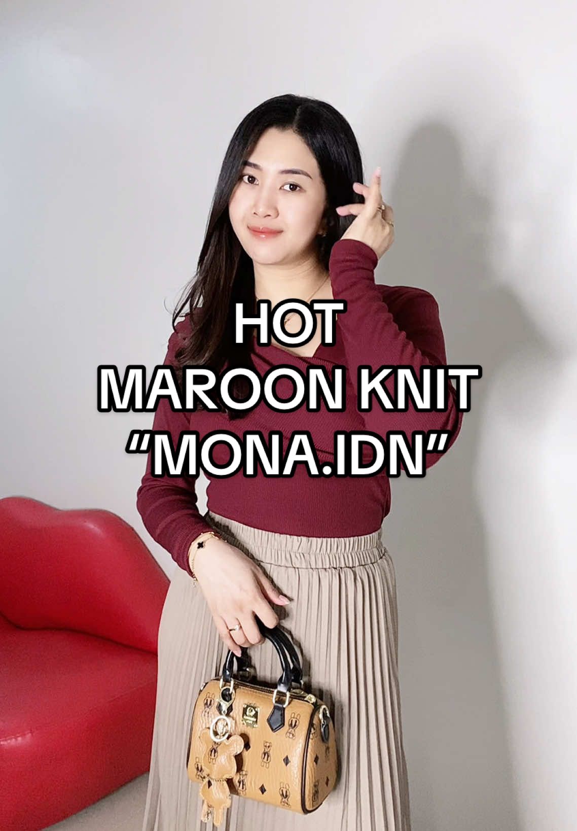 @Mona.idn Maroon knit premium ❤️ #iwearmona #knitpremium #inspooutfit #knitmurah #atasanwanita 