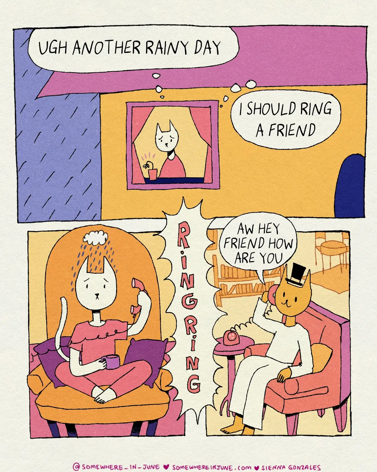 Better late than never for #peachtober25ring ☎️ Just wanted to share this cozy little bite sized comic as I finish up longer, slightly heavier projects ✍️ (Swipe to the end to see my thumbnails)  Thank you all for being here and supporting my work!! #comics #comic #peachtober25 #comicartist 