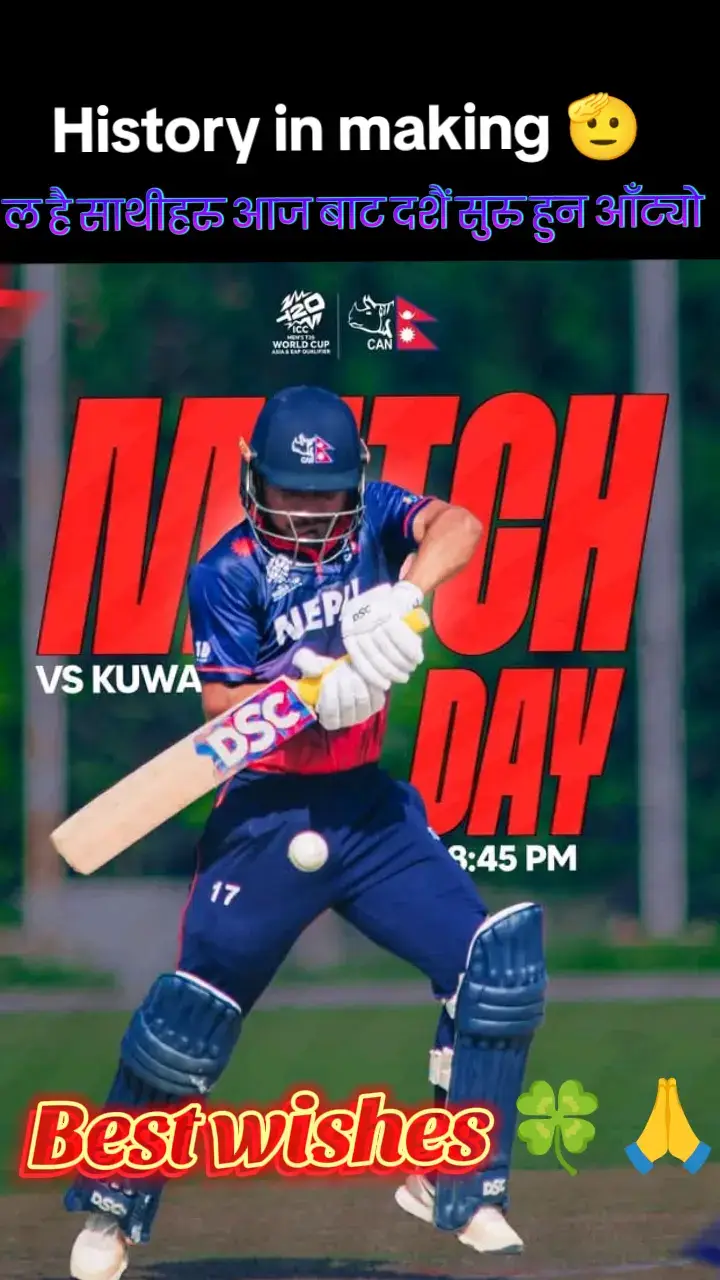 Icc east Asia Pacific t20 world cup qualifiers starting from today and Nepal playing their first game against Kuwait #bestwishes 
