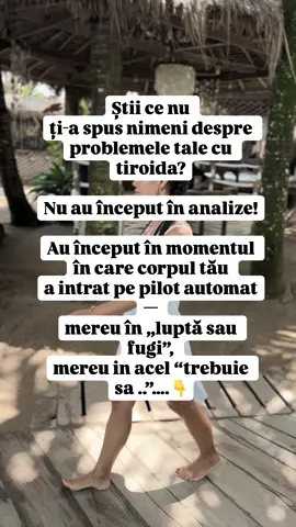 Ani de stres, de control, de frică, de a nu fi suficientă… Iar sistemul tău nervos a uitat cum arată liniștea. Când trăiești prea mult în „fight or flight”, suprarenalele tale încep să producă cortizol continuu. La început te ține în viață, apoi te ține blocată. Cortizolul crescut oprește conversia T4 → T3, obosește tiroida, încetinește metabolismul și face ca tratamentele să nu mai funcționeze cum trebuie. Nu poți vindeca tiroida într-un corp care trăiește în supraviețuire. Vindecarea începe abia atunci când sistemul tău nervos primește din nou semnalul că ești în siguranță. Ce te poate ajuta chiar de azi:  1. Respirație profundă, 3 minute dimineața și seara, în ritmul 4-4-4 (inspiri 4 secunde, ții 4, expiri 4)  2. O plimbare ușoară de 10 minute după masă. Sprijină cortizolul și insulina  3. Culcă-te înainte de ora 23. Refacerea suprarenalelor depinde de somnul din intervalul 22-2  4. Evită cafeaua pe stomacul gol. Solicită și mai mult axa cortizol–tiroidă În programul Secretul Tiroidei, am un modul special dedicat refacerii suprarenalelor — nutriție, suplimente, respirație și resetarea sistemului nervos. Scrie TIROIDĂ în comentarii daca te regasesti si nu uita sa verifici primul comentariu  cu link-ul catre  program. #explore #tiroida #hashimoto #autoimunitate #metabolism    