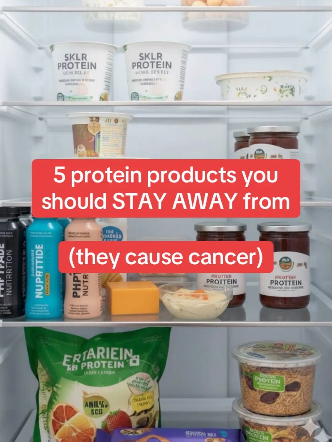 I know you're trying to hit your protein macro but make sure you stay away from these ultra processed protein products because they are causing massive chronic inflammation which leads to diabetes, cancer, heart disease and more! #protein #cancer #health #proteinshake #gym 