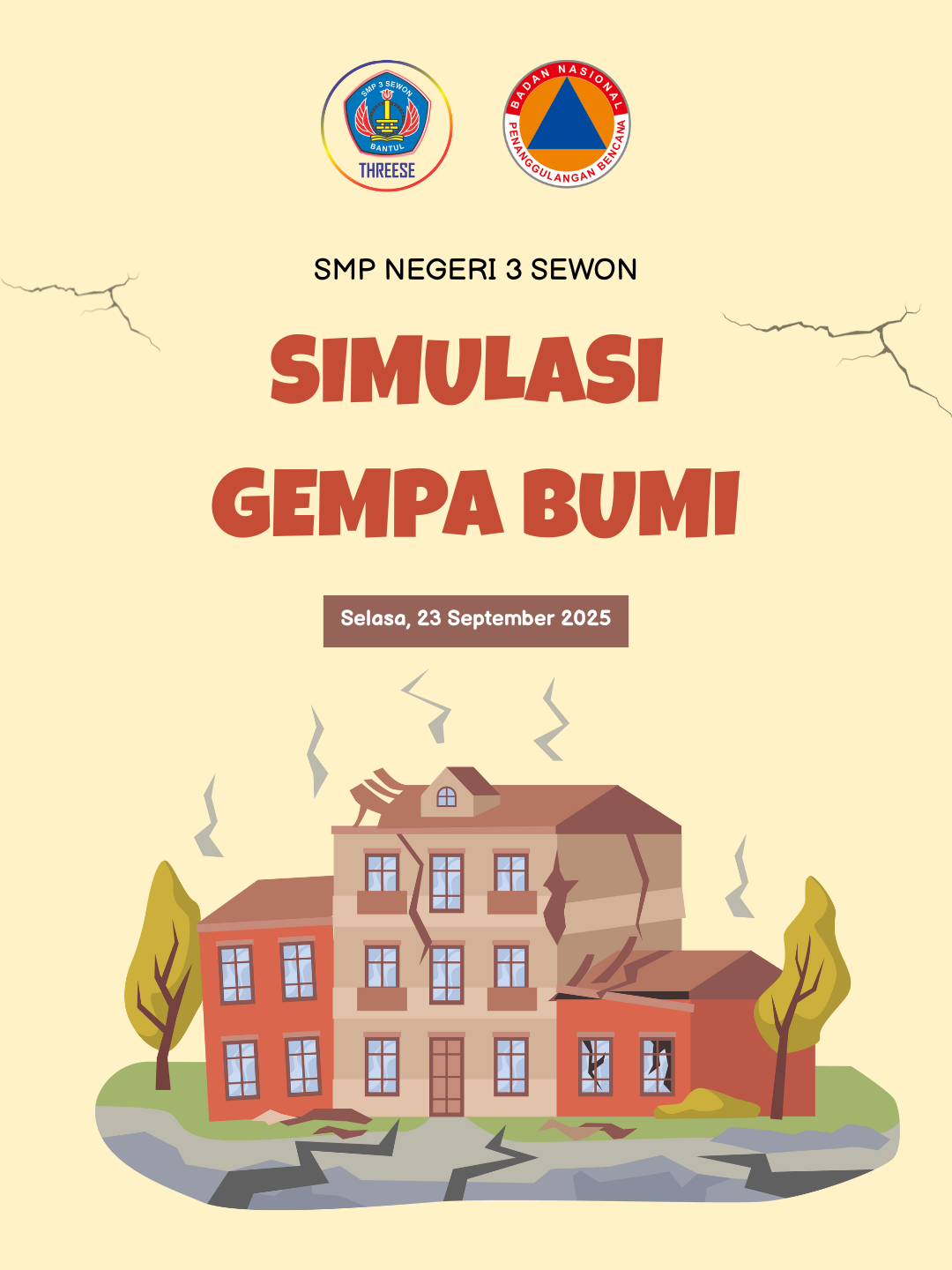 Kesiapsiagaan menghadapi bencana merupakan hal penting yang harus ditanamkan sejak dini. SMP Negeri 3 Sewon melaksanakan Simulasi Bencana Gempa Bumi sebagai bagian dari program Satuan Pendidikan Aman Bencana (SPAB). Kegiatan ini bertujuan untuk: 🌍 Melatih warga sekolah agar sigap dan tenang saat terjadi gempa 🧭 Menumbuhkan kesadaran pentingnya evakuasi yang tertib dan aman 🤝 Membangun kerja sama antara guru, siswa, dan pihak terkait dalam menghadapi situasi darurat Dengan bimbingan dari BPBD Kabupaten Bantul, kegiatan ini berjalan lancar dan penuh semangat. Semoga melalui simulasi ini, seluruh warga sekolah semakin tangguh dan siap menghadapi bencana! 💪 #SPAB #SimulasiGempa #SMPN3Sewon #BPBDBantul #KesiapsiagaanBencana #PendidikanSiagaBencana #latepost