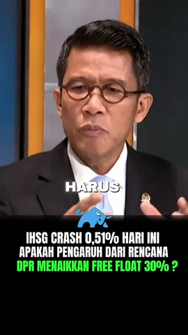 Saat opening sesi I, IHSG berhasil sentuh 8.200, namun sekarang berbalik arah turun 0,51%. Apakah pengaruh dari free float 30%?. Berita:  Indeks Harga Saham Gabungan (IHSG) di Bursa Efek Indonesia (BEI) dibuka naik ke level 8.201 saat pembukaan perdagangan hari ini. Tapi berbalik turun ke zona merah hingga akhir sesi perdagangan pertama, IHSG anjlok ke level 8.127. Dari data BEI, di sesi pertama perdagangan, IHSG turun 0,51 persen, dengan level terendah 8.044,93. Sebanyak 422 saham harganya turun, hanya 275 saham harganya naik dan 259 saham stagnan. #ihsg #pasarmodal #andryhakim #stockwise #dpr 