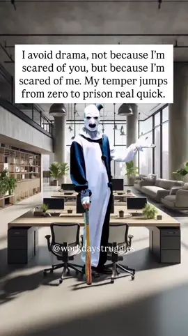 Some people stay away from drama to keep the peace. I stay away to keep my record clean.🤣 Follow @workdaystruggles for more relatable and funny work memes. #workdaystruggles #stayclassy #officelife #protectyourpeace #funnyworkposts   funny work memes, relatable office humor, no drama quotes, protect your peace, temper issues humor, corporate life memes, workplace boundaries, workday struggles, 9 to 5 humor
