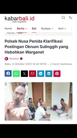 Polsek Nusa Penida Klarifikasi Postingan Oknum Sulinggih yang Hebohkan Warganet KLUNGKUNG, KABARBALI.ID – Postingan seorang Sulinggih di Desa Batumadeg, Nusa Penida, Klungkung, dalam akun facebooknya Ida Rsi Mundi menghebohkan Warganet. Dalam postingan itu sang Sulinggih menunggu bantuan pembangunan rumah Tuhan yang dimintanya selama empat tahun terakhir, tapi hingga kini belum ada yang menyumbang. Meredam hal itu, jajaran Polsek Nusa Penida merespons keresahan masyarakat terkait sebuah postingan di media sosial yang dinilai berpotensi menimbulkan kegaduhan. Baca berita ini selengkapnya di: https://kabarbali.id/polsek-nusa-penida-klarifikasi-postingan-oknum-sulinggih-yang-hebohkan-warganet/ video sumber FB Ida Rsi Mundi  #klungkung #kabarbali #nusapenida #sulinggih 