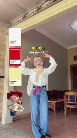 pantone color👞📒🧳✉️ #jessietoystory #toystorycosplay #kemejabrokenwhite #jeansretro #cowboyoutfit 