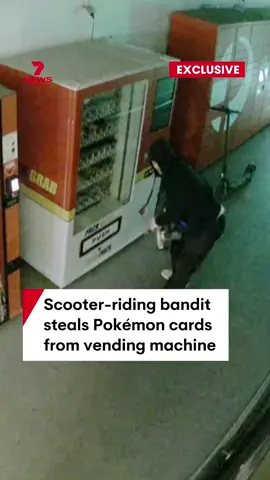 A hooded bandit has stolen thousands of dollars worth of valuable Pokémon cards from a vending machine in Sydney's west. Police are now searching for the man who escaped from the scene on a scooter. #pokemon #thief #crime #vendingmachine #sydney