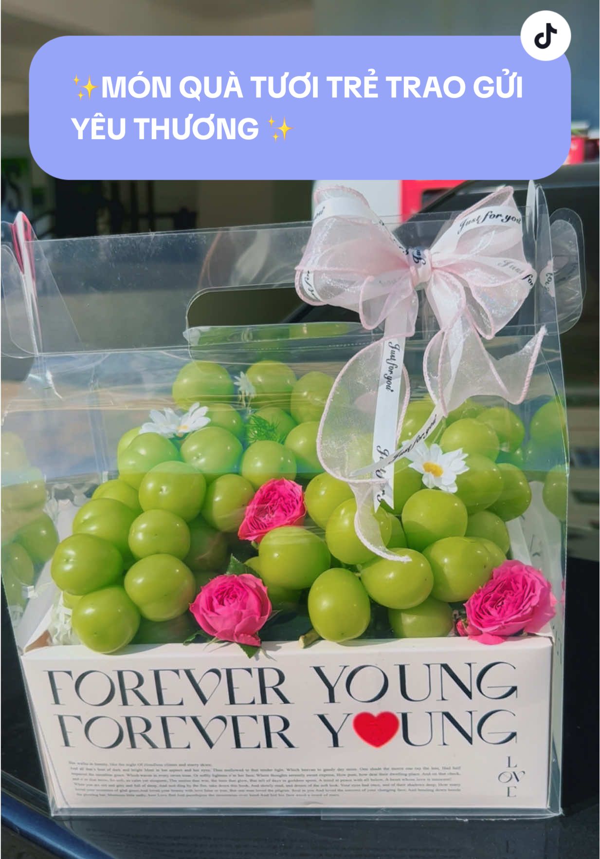 MÓN QUÀ TƯƠI TRẺ TRAO GỬI YÊU THƯƠNG ✨ Một hộp quà nhỏ, nhưng chứa đựng trọn vẹn sự tinh tế: 🍏 Trái cây tươi ngon, căng mọng – biểu tượng cho sức sống và sự trẻ trung. 🌸 Hoa tươi điểm xuyết, nhẹ nhàng mà sang trọng. 🎀 Được gói trong hộp mica trong suốt, tôn lên vẻ hiện đại, tinh khiết. Thích hợp làm quà tặng sinh nhật, tri ân, hay lời chúc “mãi tươi trẻ” đến người bạn yêu thương 💝 Đơn giản – thanh lịch – đầy ý nghĩa. 📍Đặt ngay hôm nay để gửi đi thông điệp: “Forever Young – Mãi tươi trẻ, mãi yêu thương.” #TikTokAwardsVN #viral #xuhuongtiktokk #ngonlànhfruitsandmore #traicaynhapkhau 