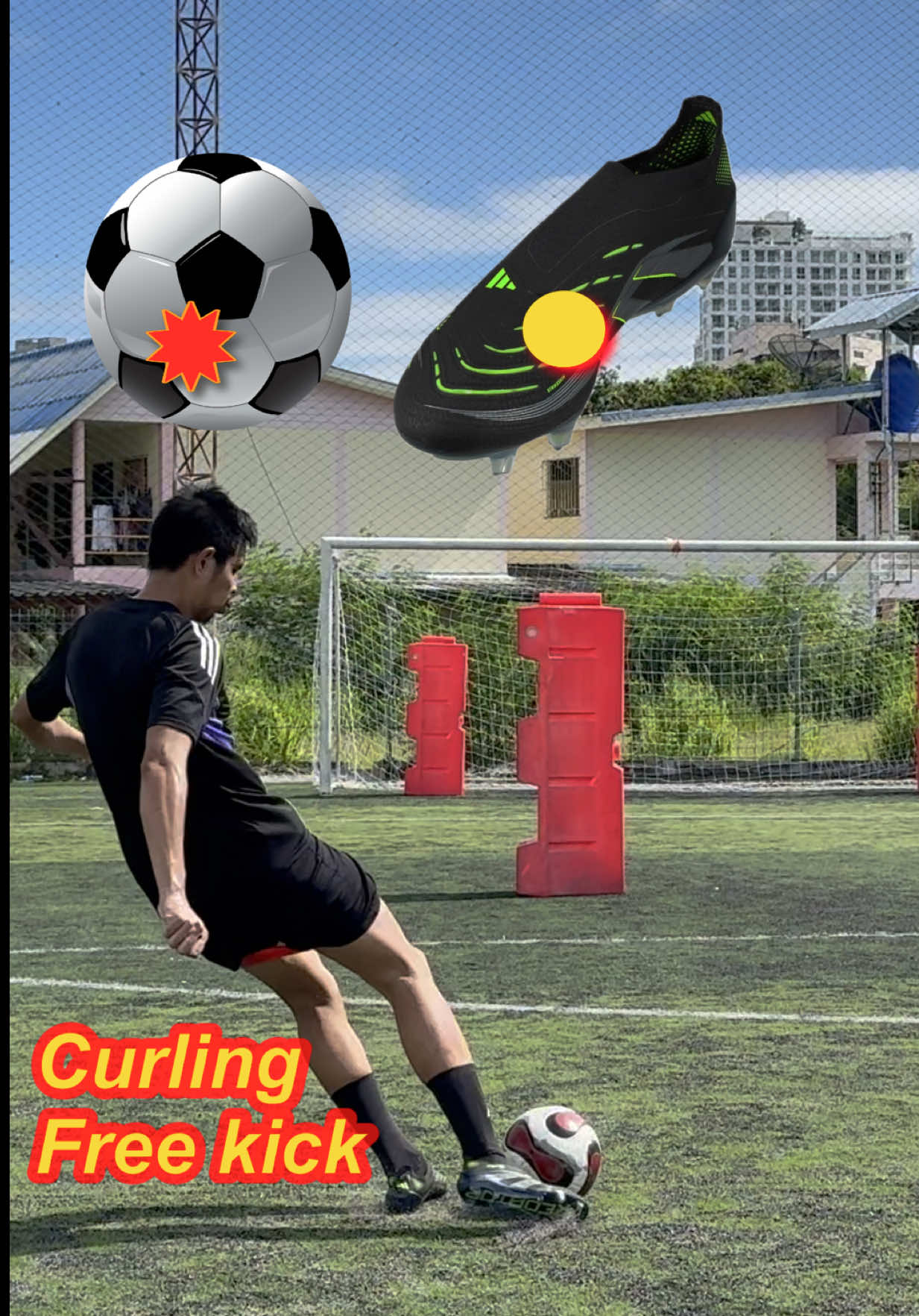 Best curling free kick technique with predator laceless boots #skony7 #football #freekick #curveball #adidasfootball 