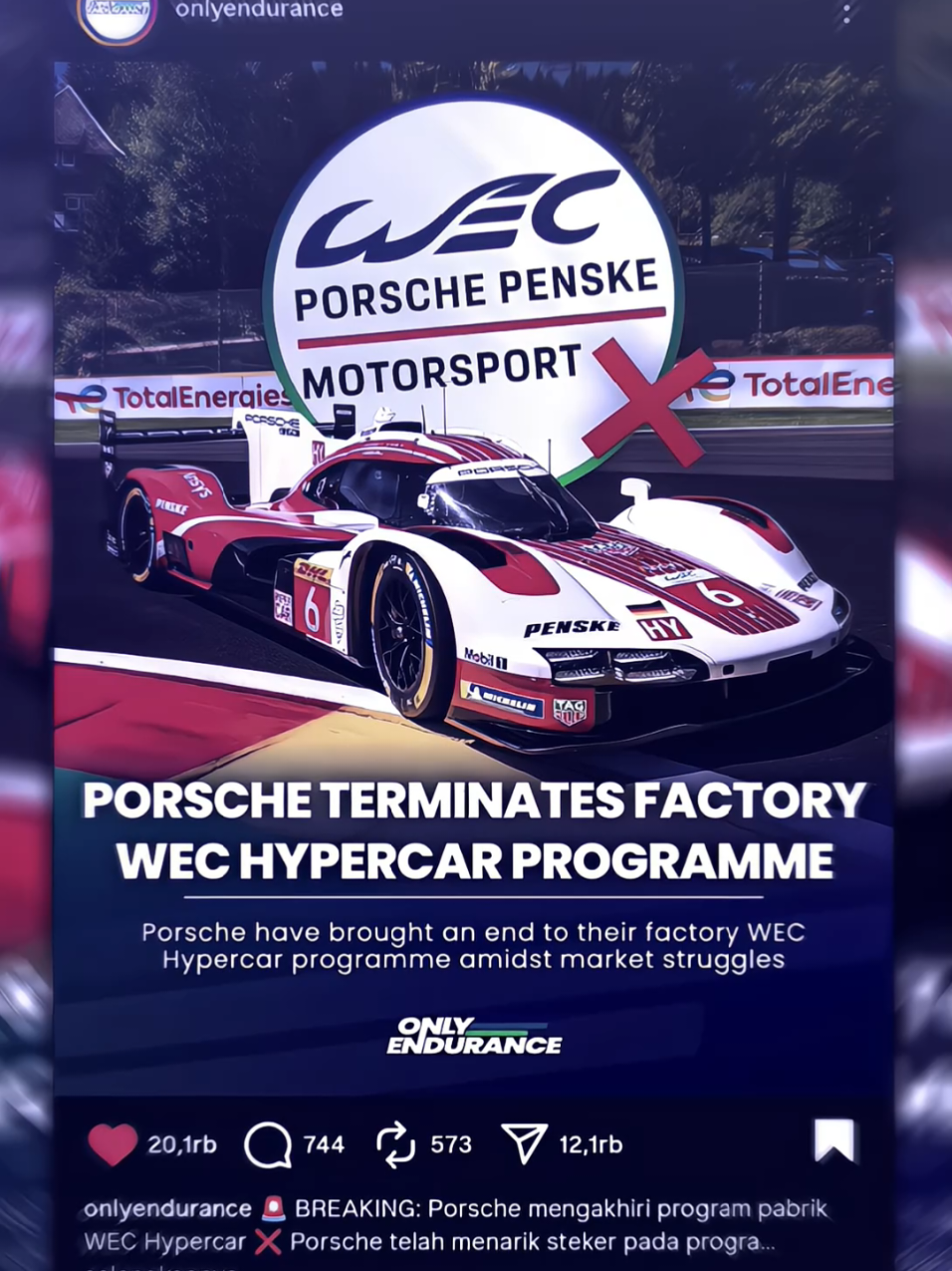 #porsche 🚨 BREAKING: Porsche mengakhiri program WEC Hypercar. Porsche telah menarik diri pada program pabrik mereka 963 LMDh di Kejuaraan Daya Tahan Dunia di tengah kekhawatiran yang berkembang terhadap kinerja merek Jerman di pasar global. Upaya WEC akan berakhir setelah berakhirnya musim 8H Bahrain, tetapi kolaborasi Porsche Penske Motorsport akan berlanjut semata-mata di kelas GTP IMSA pada 2026. See you back in the FIA WEC soon, Porsche 🥹❤️  Thanks for the info, @r3llm0_  preset by @𝐙𝐀𝐍 - am 10k 1 tahun dibio  #hypercar #wec #race #fyp 