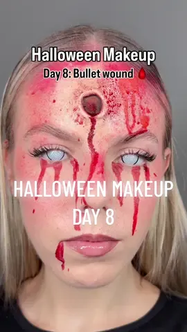 Halloween makeup day 8: Bullet Wound 🩸 I created DIY scar wax using a lip balm, @Makeup Revolution setting powder and @maccosmetics foundation! #halloweenmakeup #sfxmakeup #makeuptutorial #halloween #sfx 