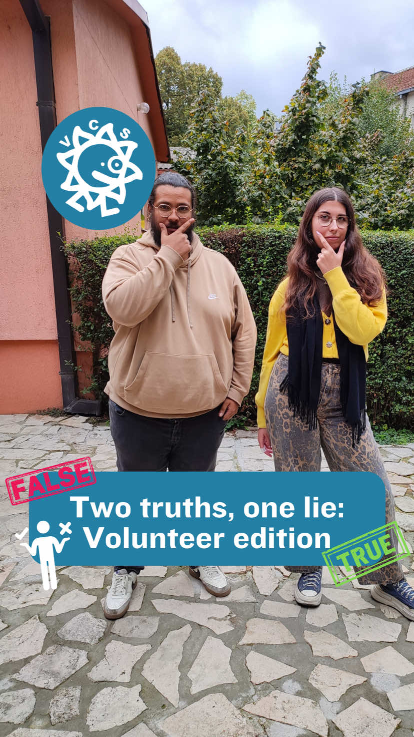 Today’s game is “two truths, one lie: Volunteer edition”  After hearing all of those affirmations, can you guess which ones are lies? 🤔 Excited to hear your answers in the comments 💬 #VCSfamily #Truthorlie #Game #volunteering #Skopje 
