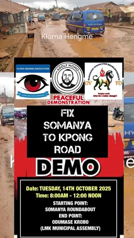 Kloma Hengme, ADOLF NOMO and DANGME YOUTH FOR DEVELOPMENT are inviting everyone affected by the bad state of the abandoned Somanya to Kpong Road to come out on Tuesday 14th of October 2025 .  Please my people, For one day let’s Put the NDC & NPP hat away and do this as citizens with one voice. This is how we change the cycle of our lɛadɛřš always rushing to fix this particular road close to ɛlɛčťïøň time. Otherwise same thing will happen again & again & again & again. Them dey do us 419. The contractor did not return to site as they promised. Our mumu Don Do.@Simon Teye [The Lion] 
