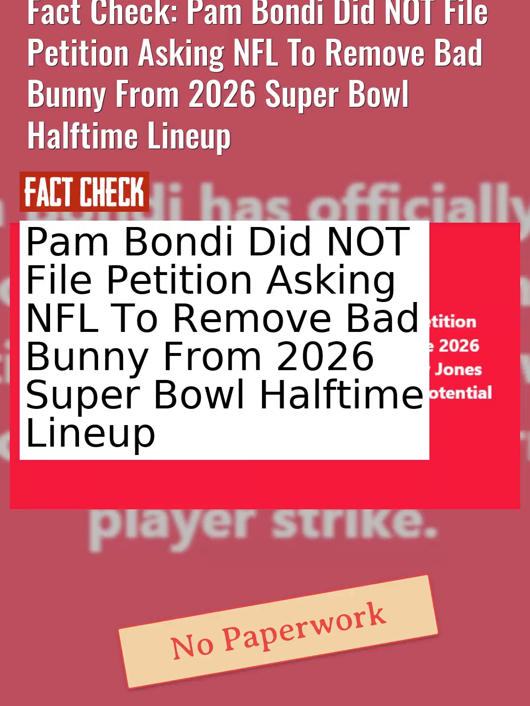 Fact Check: Pam Bondi Did NOT File Petition Asking NFL To Remove Bad Bunny From 2026 Super Bowl Halftime Lineup #CheckTok #PamBondi #BadBunny #SuperBowl2026 #FactCheck https://leadstories.com/hoax-alert/2025/10/fact-check-pam-bondi-did-not-file-petition-asking-nfl-to-remove-bad-bunny-from-2026-super-bowl-halftime-lineup.html?utm_medium=minivideo