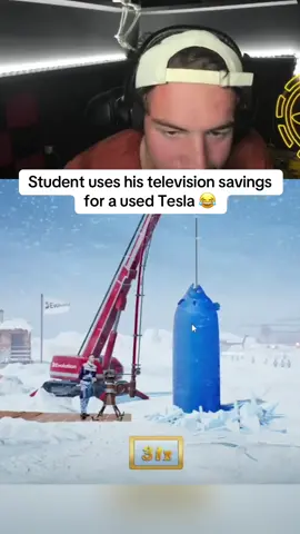 Student uses his television savings for a used Tesla 😂 #fyp #streaming #streamer 