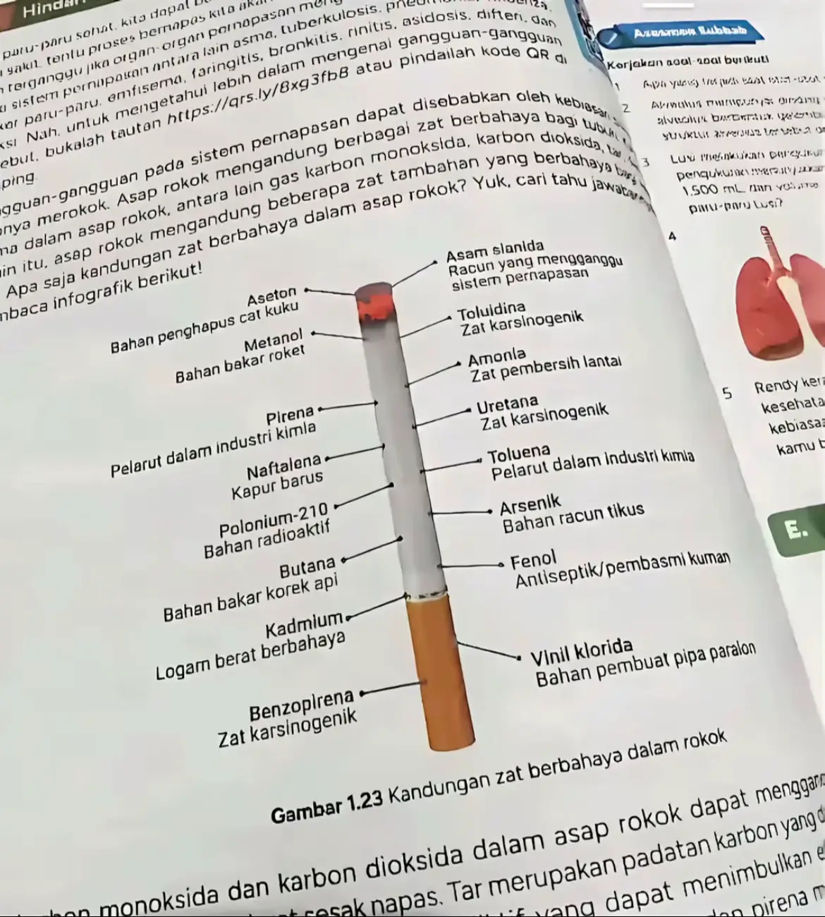Berikut penjelasan bahaya merokok bagi kesehatan: 	1.	Merusak Paru-paru Rokok mengandung lebih dari 7.000 zat kimia berbahaya, termasuk tar dan karbon monoksida. Zat-zat ini merusak jaringan paru-paru, mengurangi kapasitas oksigen, serta menyebabkan penyakit seperti bronkitis kronis, emfisema, dan kanker paru-paru. 	2.	Meningkatkan Risiko Penyakit Jantung dan Pembuluh Darah Nikotin dalam rokok menyebabkan penyempitan pembuluh darah dan meningkatkan tekanan darah. Hal ini mempercepat kerja jantung dan meningkatkan risiko serangan jantung, stroke, dan penyakit jantung koroner. 	3.	Memicu Berbagai Jenis Kanker Selain paru-paru, zat karsinogen dalam rokok dapat menyebabkan kanker mulut, tenggorokan, kerongkongan, pankreas, ginjal, kandung kemih, dan leher rahim. Risiko kanker meningkat seiring lamanya kebiasaan merokok. 	4.	Merusak Sistem Pernapasan Asap rokok membuat saluran napas meradang dan dipenuhi lendir, sehingga menyebabkan batuk kronis, sesak napas, dan penurunan fungsi paru. 	5.	Mengganggu Sistem Kekebalan Tubuh Racun dalam rokok melemahkan sistem imun sehingga tubuh lebih sulit melawan infeksi, membuat perokok lebih mudah sakit. 	6.	Mengganggu Sistem Reproduksi Pada pria, merokok menurunkan jumlah dan kualitas sperma serta meningkatkan risiko impotensi. Pada wanita, rokok dapat menyebabkan gangguan kesuburan, komplikasi kehamilan, serta bayi lahir prematur atau berat badan rendah. 	7.	Merusak Kulit dan Penampilan Nikotin mempersempit aliran darah ke kulit, menyebabkan kulit kusam, keriput lebih cepat, dan gigi menguning. 	8.	Bahaya bagi Perokok Pasif Orang yang tidak merokok tapi menghirup asap rokok juga berisiko mengalami penyakit jantung, asma, infeksi paru, dan kanker paru. Anak-anak sangat rentan terhadap dampak ini. Kesimpulannya, merokok bukan hanya merusak kesehatan diri sendiri, tetapi juga membahayakan orang di sekitar. Tidak ada batas aman untuk merokok — cara terbaik melindungi tubuh adalah berhenti merokok sepenuhnya.#essechangedouble #fyp #foryou 