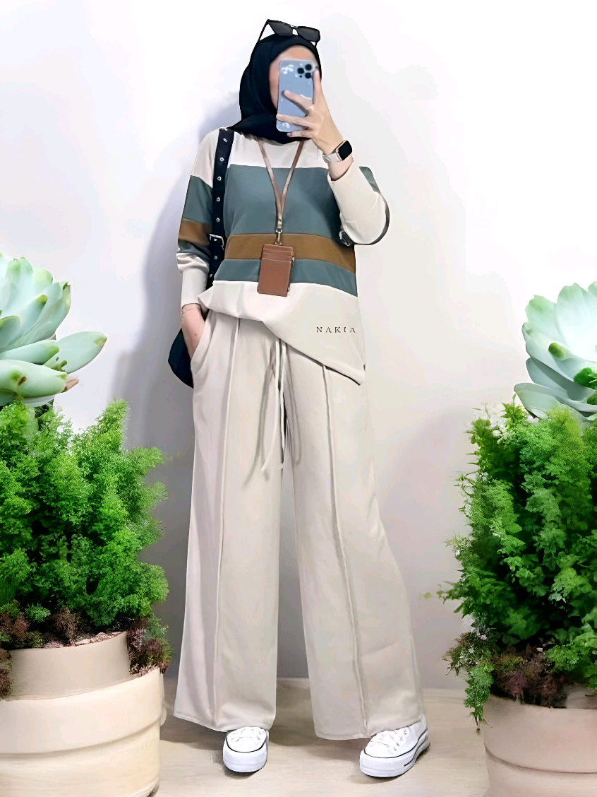 Set Vioni Blouse + Celana Cargo Cantik Muslim Santai Nyaman Bahan hayako knitt #vioniblouse #celanacargo #bajusantai 