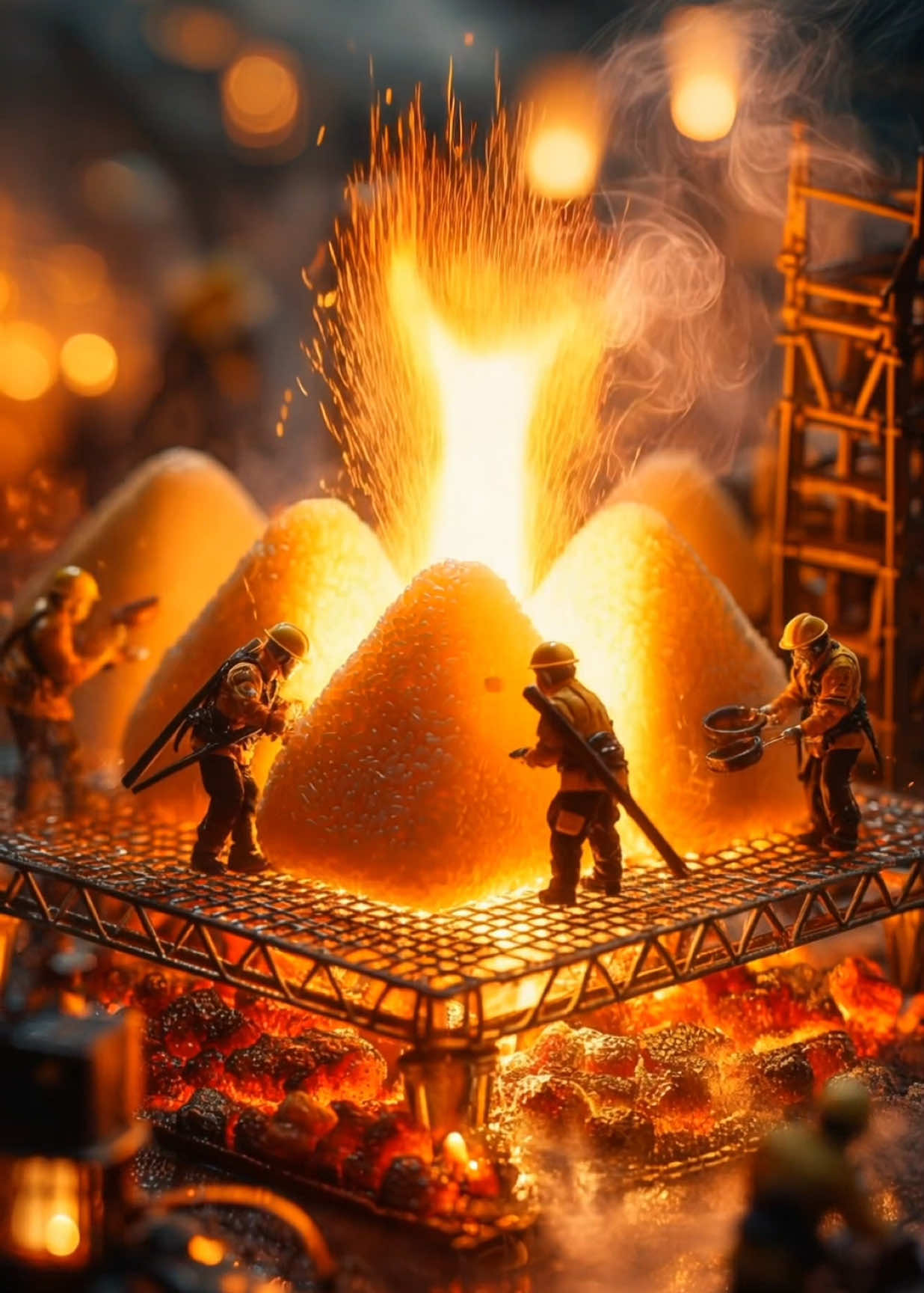 ミニチュア職人🍙🛠️ 今日の現場は「焼きおにぎり工房」！ 炊きたてのごはんを型で握り、網の上でじっくりと焼き上げる🔥 香ばしい香りが立ちのぼるたびに、職人たちの顔もほころぶ。 最後のひと塗り、秘伝のタレが黄金色に輝いた瞬間 完成✨ #ミニチュア職人 #焼きおにぎり工房 #香ばしいごちそう #ジオラマ動画 #ミニチュアフード 