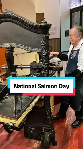 October 8th is National Salmon Day! For this region, you can find Chinook salmon in the Sacramento River.  For today, Howard letterpress printed a halftone of a salmon. We received this halftone earlier this year from one of our followers, Tim, in Monterey, California. This was printed with orange oil base ink using our Washington hand press, which was made in 1852. #SacHistoryMuseum #NationalSalmonDay #printing #museum #sacramento         