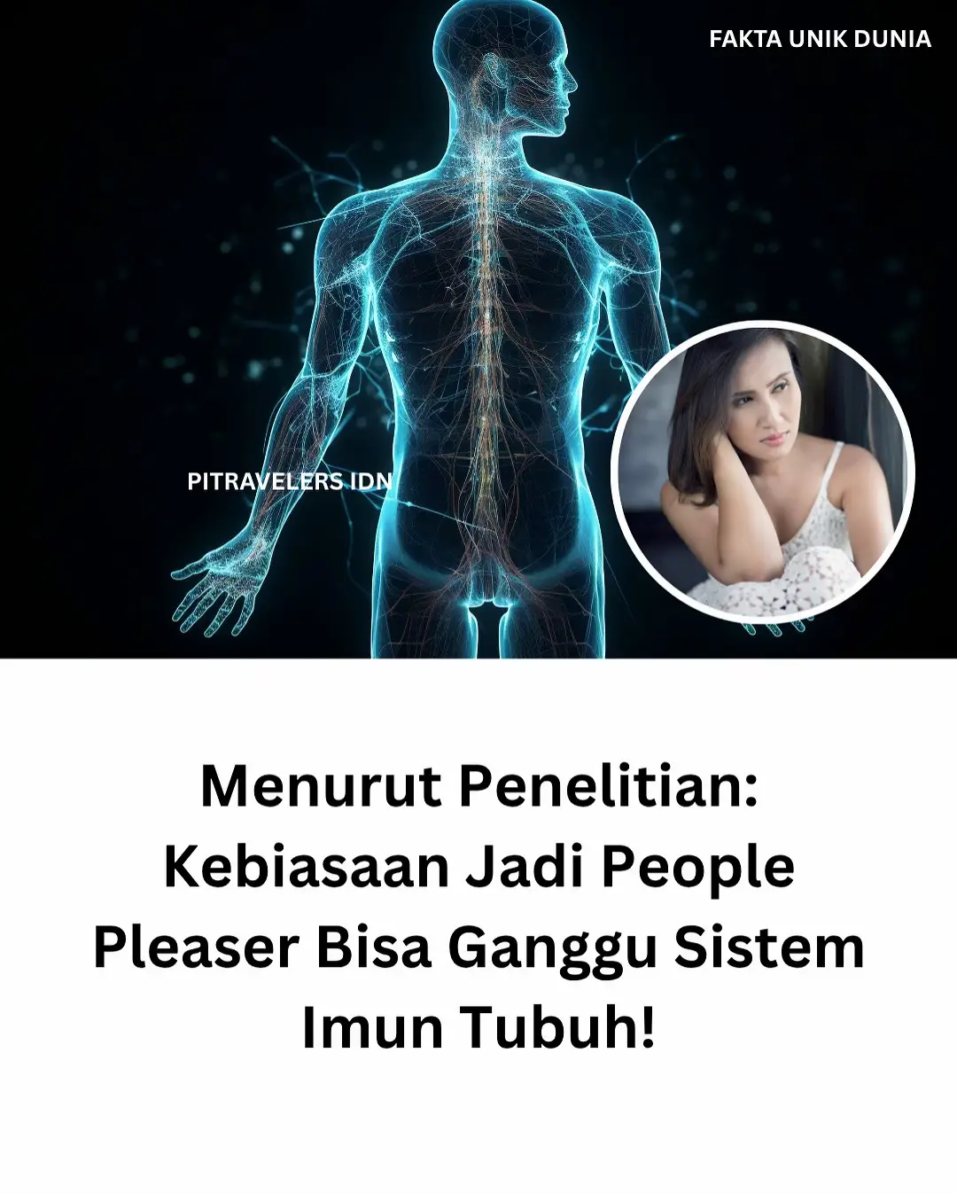 People Pleasing Diam-Diam Merusak Sistem Kekebalan Tubuh Anda! Sering mengutamakan orang lain? Hati-hati! Stres karena people-pleasing kronis membanjiri tubuh dengan hormon kortisol. 🤯 Risikonya? Melemahkan imun hingga memicu penyakit autoimun (Lupus, Tiroiditis Hashimoto). Jaga damai di luar, tapi juga lindungi diri di dalam. Tag teman yang perlu belajar bilang TIDAK!  #PeoplePleaser #KesehatanMental #Autoimun #SelfCare