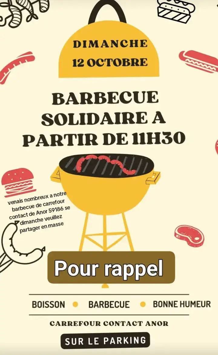 venais nombreux a notre barbecue de carrefour contact de Anor 59186 se dimanche veuillez partager en masse #abonner #partager #pub 