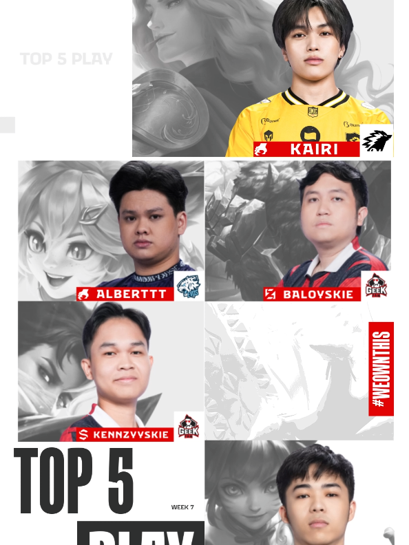 TOP 5 Play Minggu ke-7 MPL ID S16! Inilah 5 pemain yang berikan penampilan gemilang di minggu ketujuh! Kairi: Lancelot Viral Sing-Sang-Sing! Alberttt: Joy dash kematian! Baloyskie: Wild Charge yang mantap! Kennzyyskie: Granger langganan Savage! Kabuki: Wanwan Outplay! Siapa player selanjutnya yang akan masuk TOP 5 Play di Minggu ke-8? Saksikan pertandingan seru MPL ID S16 Minggu Ketiga Live di YouTube, TikTok, dan platform resmi MPL ID! #Top5Play #WeOwnThis  #MPLIDS16 #MPLMomen #NiceGame 