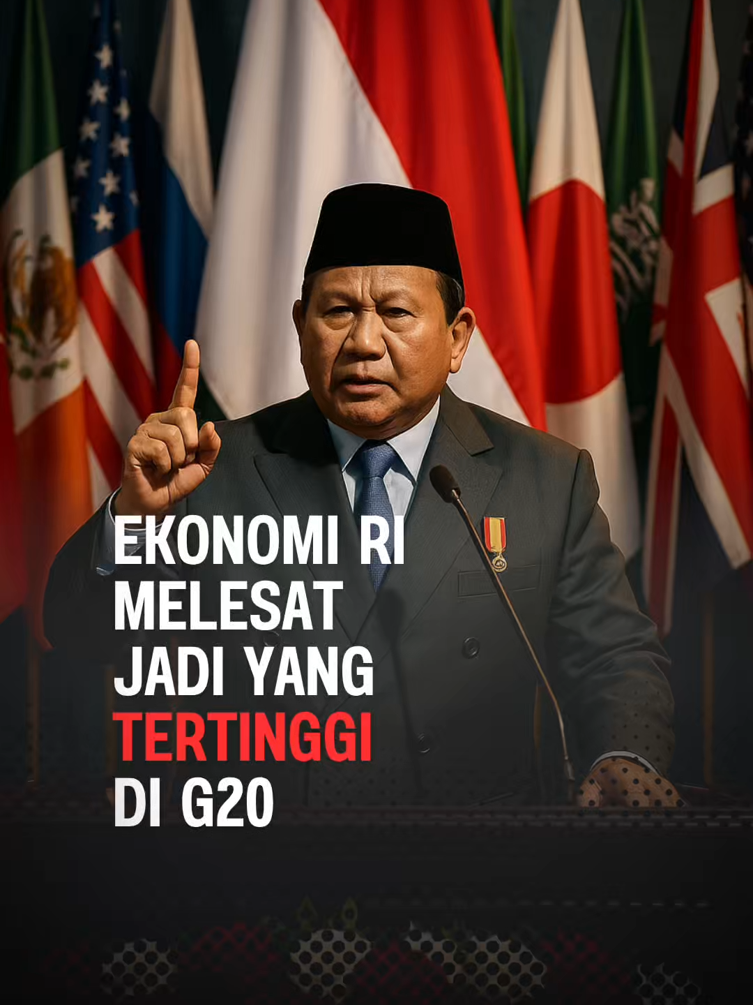 Di saat ekonomi dunia melemah dan negara-negara besar terjebak dalam badai krisis, Indonesia justru melesat tajam. Pertumbuhan ekonomi kita mencapai 5,12%, tertinggi di antara negara-negara G20. Hanya dalam satu tahun kepemimpinan Presiden Prabowo Subianto, fondasi ekonomi bangsa berdiri kokoh. Stabilitas terjaga, investasi meningkat, dan kepercayaan dunia tumbuh pesat. Jika dalam satu tahun Indonesia bisa setangguh ini, bayangkan apa yang akan terjadi dalam tiga atau empat tahun ke depan. Dunia akan menyaksikan, Indonesia bukan sekadar bangkit, tapi memimpin di garis depan bersama Prabowo Subianto. #ekonomiindonesia #g20 #pertumbuhanekonomi #prabowosubianto #kebangkitanbangsa #birosuararakyat