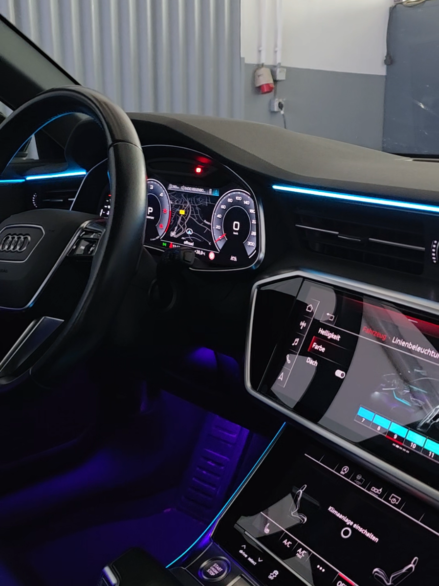 Audi A6 C8💙: Nachrüstung 2-Zonen Ambientebeleuchtung mit Steuerung über das Audi MMI-Display. #audi #a6 #ambientebeleuchtung #a7 #quattro 
