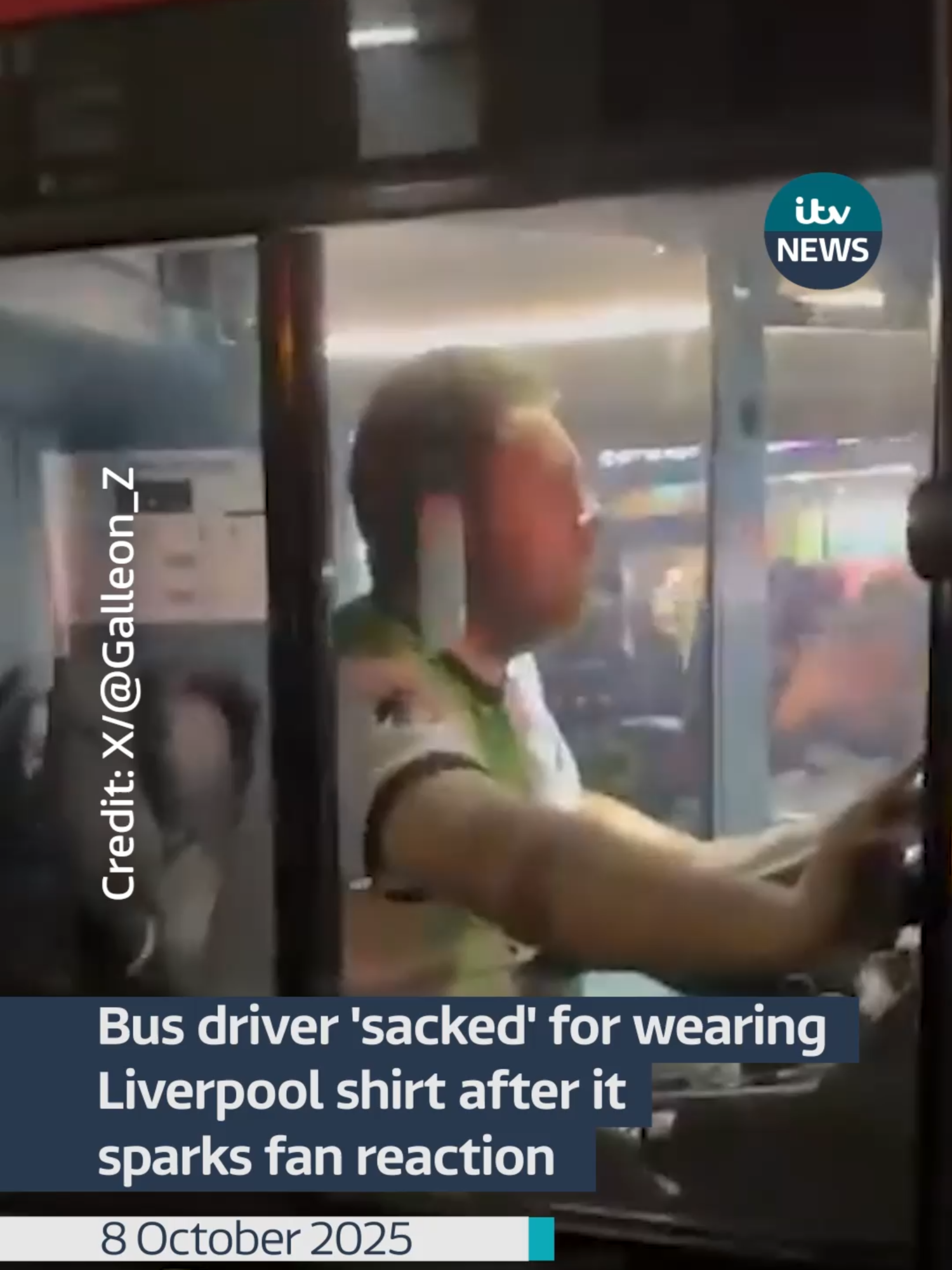 A bus driver says he’s been sacked for wearing a Liverpool shirt after being mobbed by Chelsea fans. 21-year-old Isaac said he was sacked by his employer via email, who said it was “due to a uniform policy”. A spokesperson for his employer, A1 Transport, said: “Drivers have clear information on dress code” and added there’s a “strict dress code policy, which is plain, smart casual clothing with a A1 Transport high vis. Our policies are in place to ensure the safety of our drivers, clients, and members of the public.” A Transport for London spokesperson said: “While we expect drivers on rail replacement buses to dress professionally, it is the responsibility of bus operators and agencies to enforce their own dress codes.”#itvnews