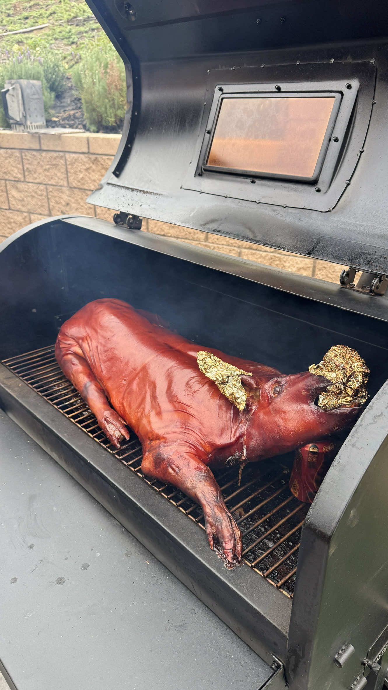 Smoked whole hog with @Fire & Smoke Society BBQ Butter seasoning  . You can pick some up at Walmart stores nationwide or check via link in my bio