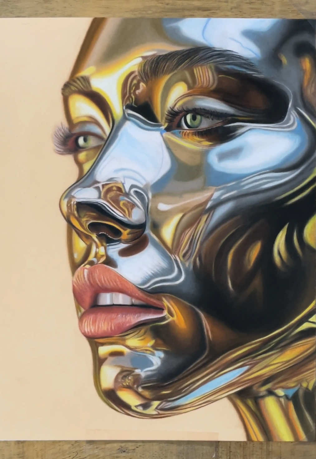 Portrait au pastel d’une femme métallique 🖤 ✨ #pastelart #portrait #arttiktok #tutorials #fyp 