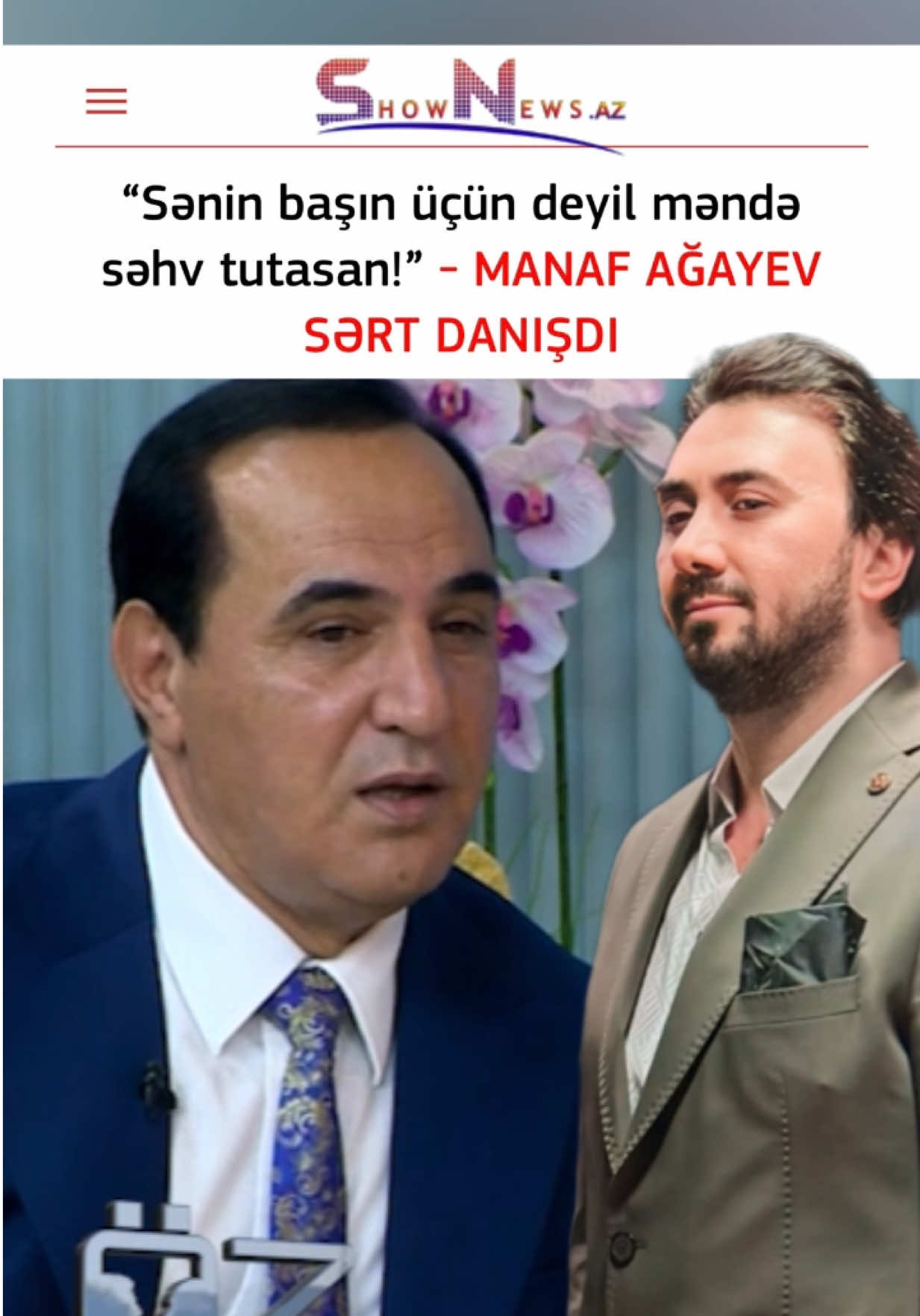 Manaf Ağayev canlı yayımda əsəblərinə hakim kəsilə bilməyib.  “Öz aramızda” qonaq olan Ağayev meyxanaçı Aqşin Fateh haqda sərt açıqlamalar edib.  Buna səbəb meyxanaçının “Tarixin bir günü” verilişində dediyi sözlər olub. #manafagayev #manafağayev 
