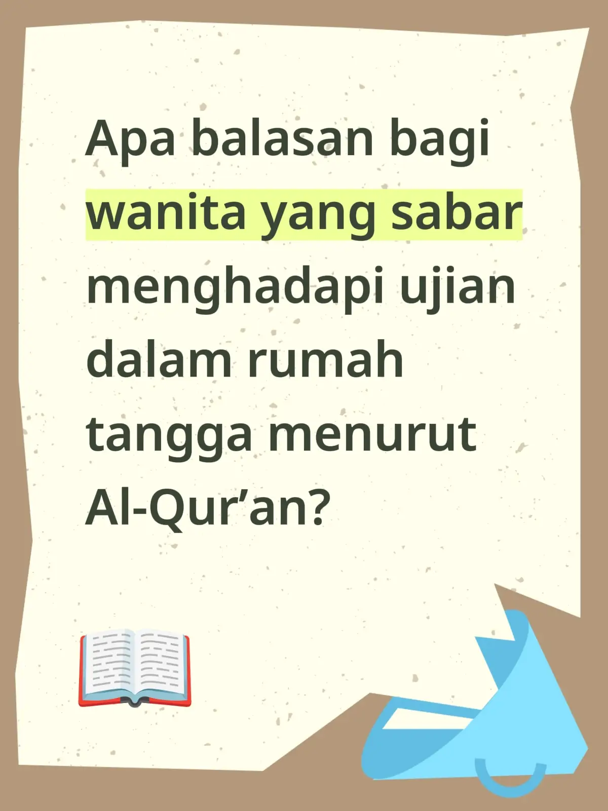 Balasan bagi wanita yang sabar menghadapi ujian dalam rumah tangga sangat besar dalam pandangan Al-Qur’an. Meskipun tidak selalu disebut secara khusus “wanita”, ayat-ayat tentang kesabaran (ṣabr) berlaku umum, dan Allah menjanjikan pahala luar biasa bagi siapa pun  termasuk wanita  yang tetap sabar dan beriman dalam menghadapi ujian. Berikut beberapa ayat yang menjelaskan balasan tersebut 👇 🌿 1. Surga dan rahmat Allah “Sesungguhnya hanya orang-orang yang bersabarlah yang dicukupkan pahala mereka tanpa batas.” (QS. Az-Zumar: 10) 👉 Artinya: Allah akan memberi pahala tanpa batas bagi wanita yang sabar, termasuk saat menghadapi ujian dalam rumah tangga seperti suami yang keras, ekonomi sulit, atau cobaan anak. 🌿 2. Allah selalu bersama orang sabar “Sesungguhnya Allah bersama orang-orang yang sabar.” (QS. Al-Baqarah: 153) 👉 Artinya: Seorang istri yang bersabar, tidak membalas dengan emosi, tapi tetap berpegang pada ketaatan kepada Allah, berada dalam perlindungan dan pertolongan Allah. 🌿 3. Mendapatkan ampunan dan surga “Dan Kami pasti akan memberi balasan kepada orang-orang yang sabar dengan pahala yang lebih baik dari apa yang telah mereka kerjakan.” (QS. An-Nahl: 96) 👉 Sabar atas ujian rumah tangga bukan tanda lemah, tapi bentuk kekuatan iman. Allah janjikan pahala lebih baik dari apa pun yang ia korbankan. 🌿 4. Kesabaran mendatangkan ketenangan “Barang siapa bertakwa kepada Allah, niscaya Dia akan menjadikan baginya jalan keluar dan memberinya rezeki dari arah yang tiada disangka-sangka.” (QS. At-Talaq: 2–3) 👉 Istri yang sabar dan tetap bertakwa, meski diuji dalam rumah tangga, akan Allah bukakan jalan keluar terbaik dan rezeki yang tidak terduga. 🌿 5. Meneladani wanita salehah terdahulu Contohnya Asiyah istri Firaun, yang disebut Allah dalam Al-Qur’an sebagai teladan: “Dan Allah membuat istri Fir’aun sebagai perumpamaan bagi orang-orang yang beriman...” (QS. At-Tahrim: 11) 👉 Meskipun hidup dengan suami sekejam Fir’aun, Asiyah tetap sabar dan beriman, hingga Allah menjanjikan rumah di surga untuknya. 📌 Kesimpulan: Wanita yang sabar menghadapi ujian rumah tangga akan mendapatkan: ✅Pahala tanpa batas ✅Pertolongan Allah, ✅Ampunan dan surga, ✅Jalan keluar dan rezeki tak terduga, ✅Kedudukan tinggi di sisi Allah. #wanitamuslim #istrisholehah #iburumahtangga #alquran #irtaffiliator 