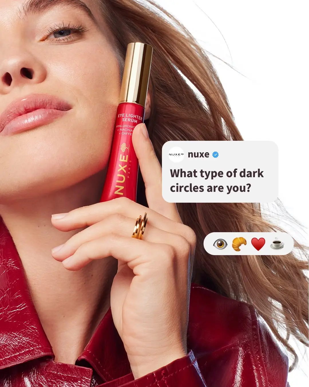 Let’s break it down : our high-performance serum, both a treatment and an illuminator, combines a trio of expert active ingredients with pearlescent pink pigments to smoothes, brightens and corrects ALL TYPES of dark circles 🙌 Which type of dark circles do you have ?  #Nuxe #MerveillanceLift #EyeSerum  #DarkCircles #Undereyebags 