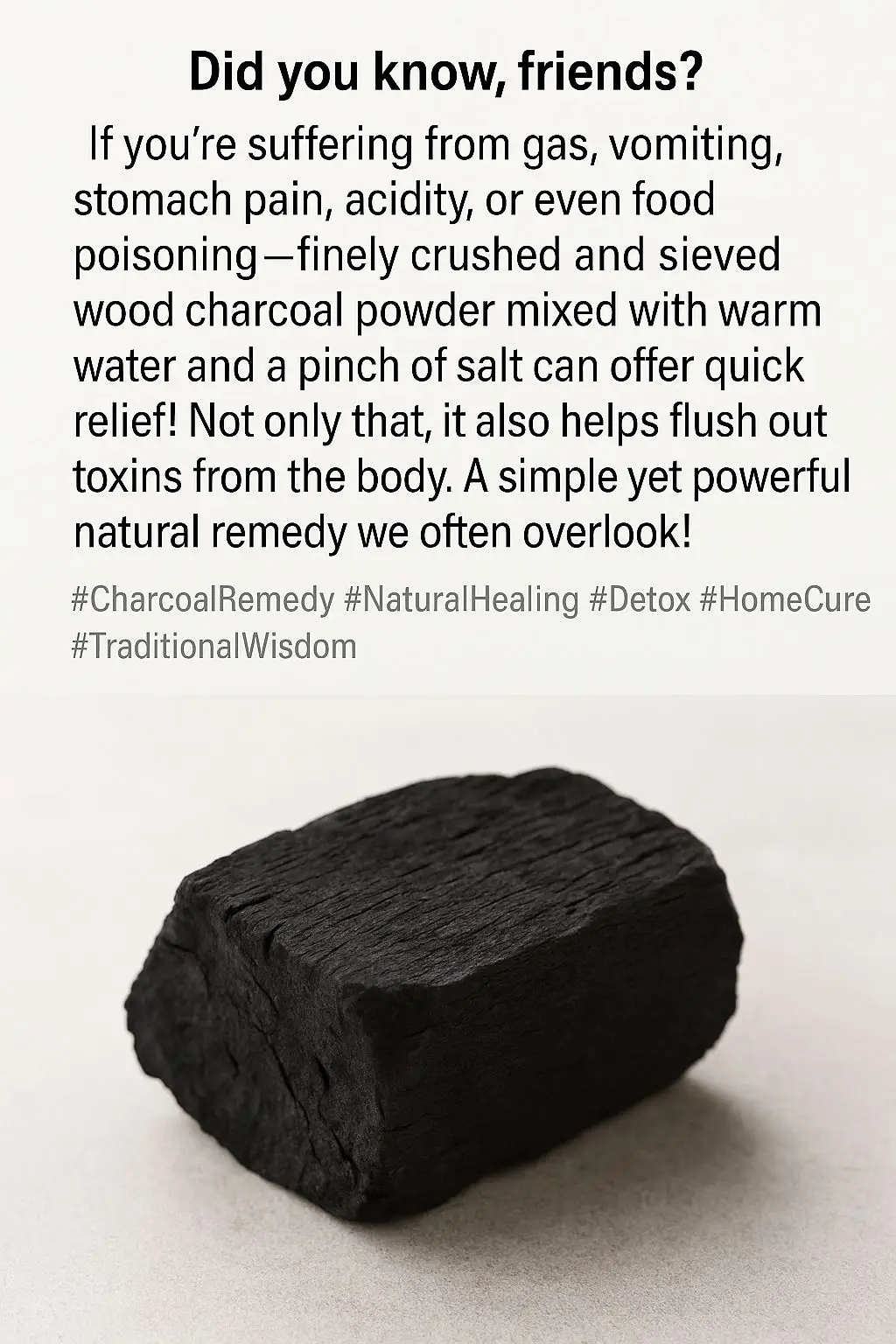 #CharcoalRemedy #NaturalHealing #Detox #HomeCure #TraditionalWisdom 