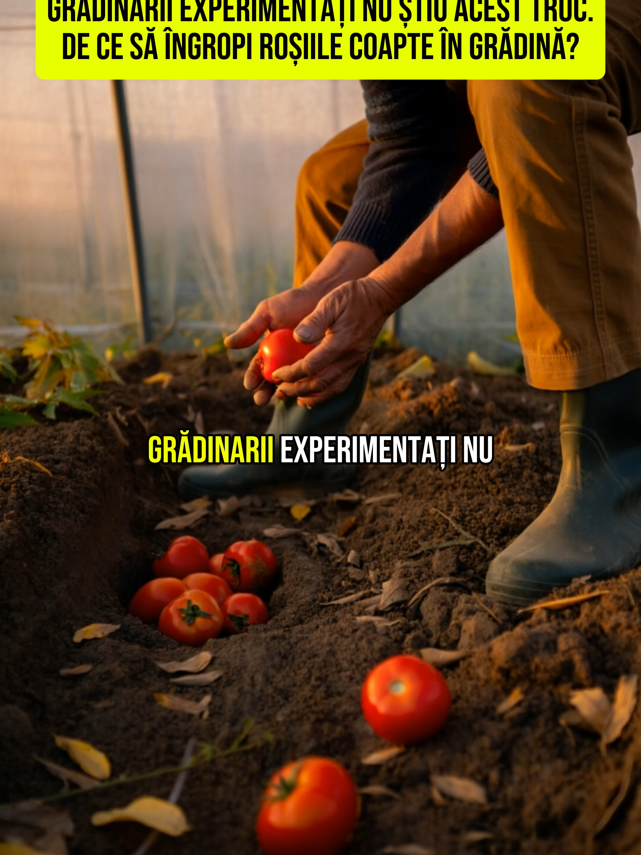 Grădinarii experimentați nu știu acest truc. De ce să îngropi Roșiile coapte în Grădina ta? #rosiicoaptegradina #gradinacurosii #tratamentsol Roșiile coapte pot fi un îngrășământ foarte eficient și util, deoarece conțin o cantitate mare de nutrienți. În special, roșiile conțin azot, fosfor și potasiu — elemente care, odată descompuse în sol, ajută plantele să crească mai bine, să formeze fructe mai mari și să fie mai rezistente la boli. De asemenea, dacă aveți roșii gustoase, le puteți îngropa pentru a împrăștia semințele — iar în sezonul următor pot apărea răsaduri naturale, fără să mai semănați. Totuși, acest truc funcționează doar cu roșii perfect sănătoase. Dacă fructele sunt atinse de boli sau mucegai, pot răspândi ciuperci și bacterii în sol, afectând culturile viitoare. 👉 Cea mai sigură variantă este să transformați roșiile în compost. Astfel, nutrienții se păstrează, materia organică se descompune complet, iar riscul de infecții dispare. Singurul dezavantaj este că semințele nu vor mai germina, însă compostul obținut va hrăni solul uniform și sigur. Folosit corect — fie îngropate, fie transformate în compost — roșiile pot deveni o sursă excelentă de fertilizare naturală pentru grădina ta!