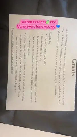 As requested!! The information you need is under each grant ! I hope that you all find these very useful 💙 #autism #fyp #free #help #resources please share and get these out !!