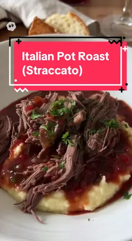 🇮🇹 Authentic Italian Pot Roast (Straccato) 🍷🍅 🧂 Ingredients: 	•	🥩 3–4 lb beef chuck roast 	•	🧅 1 onion, 🥕 2 carrots, 🌿 2 celery stalks (chopped) 	•	🧄 4 garlic cloves (minced) 	•	🍷 1 cup red wine 	•	🍅 1 can crushed tomatoes (28 oz) 	•	🥣 1 cup beef broth 	•	🫒 Olive oil, 🧂 salt, and pepper 	•	🌿 1 tsp Italian herbs, 🍃 2 bay leaves 👨‍🍳 Instructions: 	1.	🔥 Brown beef in olive oil on all sides. 	2.	🥕 Add chopped veggies and garlic; cook 5 minutes. 	3.	🍷 Add wine, tomatoes, broth, and herbs. 	4.	🍲 Cover and simmer on low (or bake at 350°F) for 3 hours, until tender. 	5.	🍽️ Serve with Gorgonzola polenta or crusty bread.