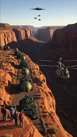Epic military convoy moving through a #shorts #militaryconvoy #desertcanyon #airpower #trendingnow